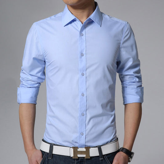 6 colors Asian Size XXXL Men's Long Sleeve Fit Slim Shirt Plain White Army Green Dress Shirt Men Clothes